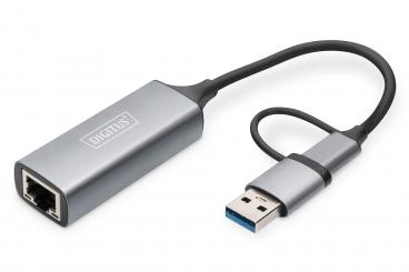 USB Typ-C™ Gigabit Ethernet Adapter 2.5G, USB-C™ + USB A (USB3.1/3.0) 