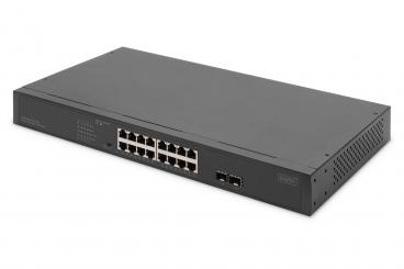 16-Port Gigabit Netzwerkswitch, 19 Zoll, unmanaged, 2 Uplink Ports, SFP 