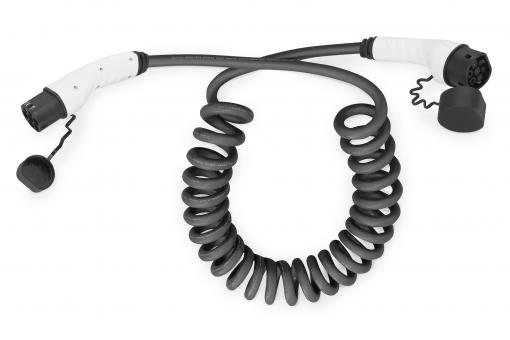KFZ-Spiral-Ladekabel für Elektroautos & PHEV – 10 m – Typ 2 – Mode 3 – 1-Phasig – 32 A – 7,4 kW – Schwarz 